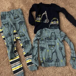 Kids Pajamas Set with Construction Print - Blue